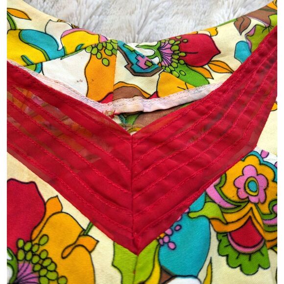 Vintage "Flower Power" 60s/70s Chiffon Sleeve Blouson Midi Dress, Size 8/10 - Picture 3 of 12